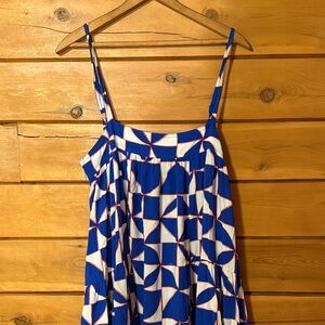 ABEL THE LABEL Anthropologie  Blue and White Geometric Maxi Dress size L